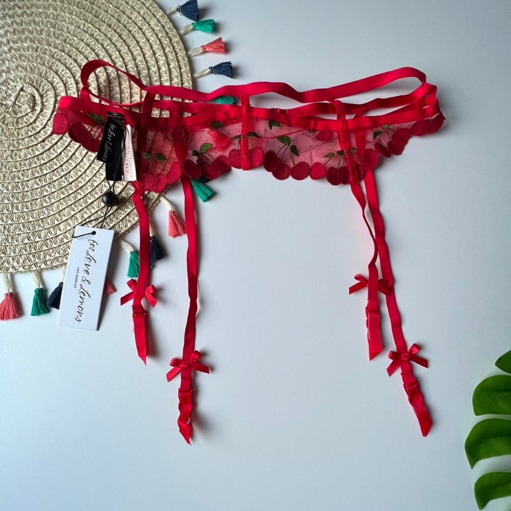 For Love And Lemons Cerise Garter Belt Red Small NEW - Picture 3 of 4